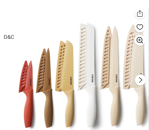 Carote 12 Pcs Kitchen Knife Set, Stainless Steel Knife Set with Nonstick Creamic Coating, Taupe