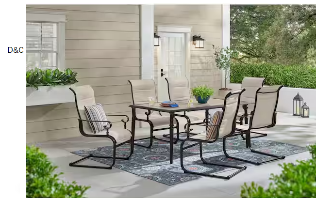 Glenridge Falls 7-Piece Metal Padded Sling Rectangular Outdoor Dining Set in Putty Beige