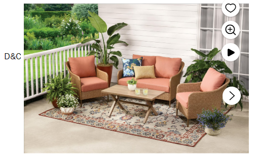 Mainstays Chelsea Outdoor Patio Steel 4-Pieces Deeping Seating Set with Terra Cotta Cushions