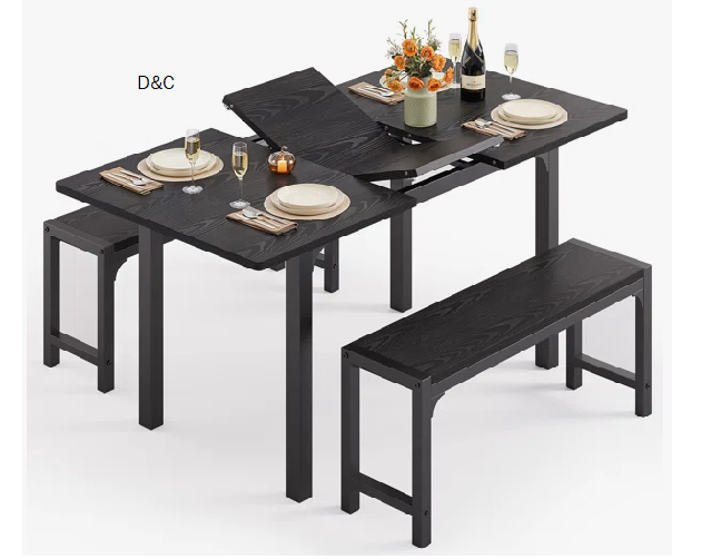 6-Person Dining Set, 47.3″ – 63″ Extendable Dining Table with Smart-Flip Leaf, 6-Second Conversion to 6-Person Long Table