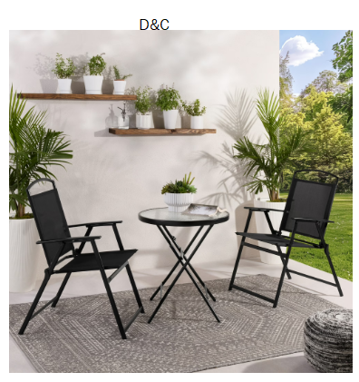 Mainstays Albany Lane 3-Piece Outdoor Bistro Set, Folding Chairs & Glass Table, Black