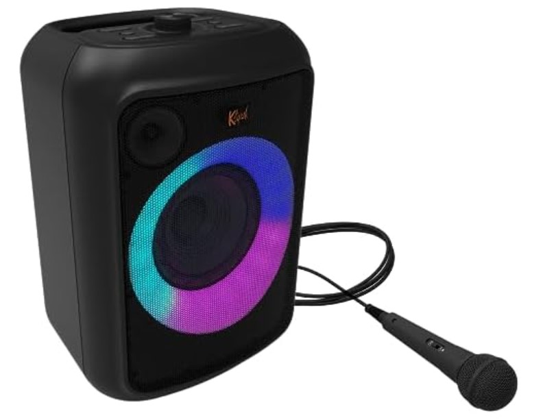 (NEW) Klipsch Gig XL Portable Wireless Boombox Speaker – Multiple Color Modes – Bass Boost – 6.5″ Woofer & 2″ Tweeter – 8-Hour Playtime – Splash Resistant – Karaoke Mic Included