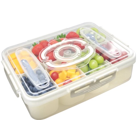 Snackle Box Container with Lid, Portable Divided Serving Tray for Charcuterie Candy Fruit & Veggie, Dishwasher Safe for Picnic Party Entertaining