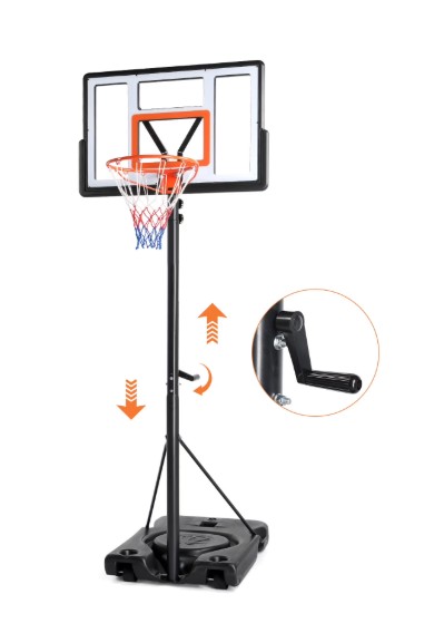 Ktaxon 44in Portable Basketball Hoop Outdoor with Simple Adjustable Handle, 7.3-10ft Kids Basketball Hoop Goal Indoor Outdoor