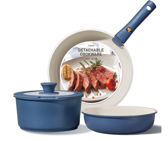 Carote 5 Pcs Pots and Pans Nonstick, Cookware Set with Detachable Handles, Oven Safe, Induction Ready, Stackable Kitchen Cooking Set, Navy Blue