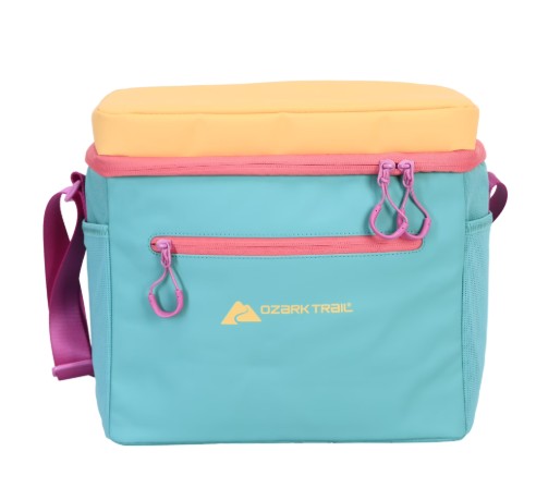 Ozark Trail Small Coated Cooler with Removable Hardliner, 12 Can Capacity, Summer Vibes Collection, Green/Yellow