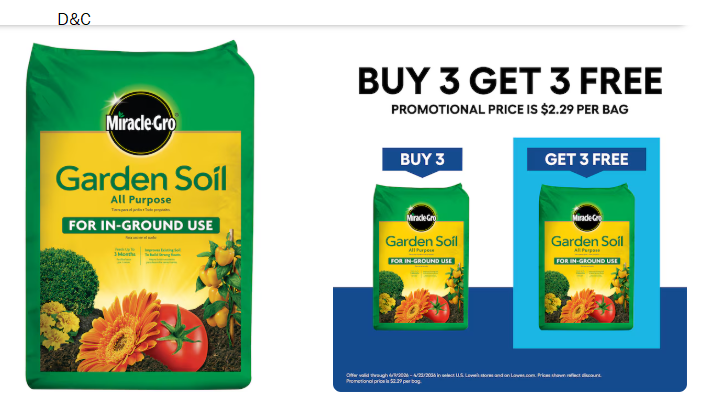 Miracle-Gro In-Ground Use 0.75 Cubic feet All-purpose Garden soilBuy 3 Get 3 Free