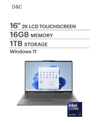 Lenovo – Yoga 7i 2-in-1 16″ 2K Touchscreen Laptop – Intel Core Ultra 7 155U 2023 – 16GB Memory – 1TB SSD – Storm Grey