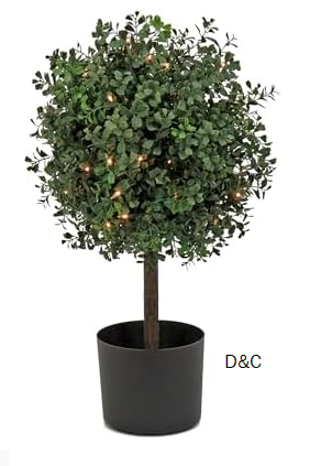 National Tree Company 2 ft Prelit Artificial Boxwood Single Ball Topiary with 50 Clear Lights, Realistic Fake Tree Potted Plant, Matte Black Nursery Pot