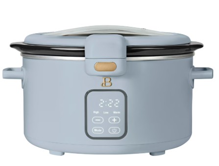 Beautiful 4 Qt Digital Slow Cooker with Hinged Locking Lid, Cornflower Blue by Drew Barrymore