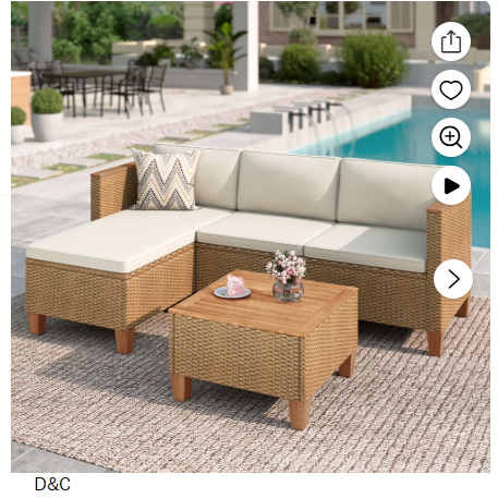 MF Studio 3-Piece Patio Furniture Conversation Set, All-Weather Wicker Outdoor Sectional Sofa Set with Table & Cushions, Beige
