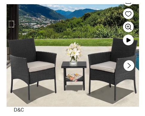 FDW 3 Pieces Outdoor Patio Furniture Wicker Table and Chairs Set Bar Set with Cushioned Tempered Glass, Black