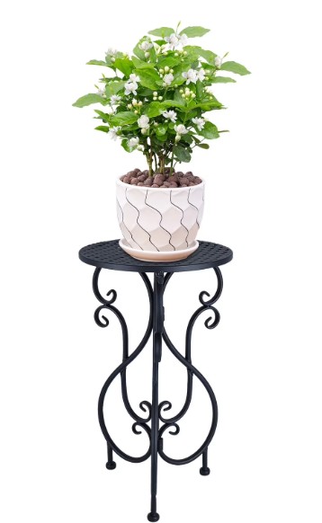 FOUKUS Vintage Iron Plant Stand Tall Single Plant Stand: Decorative Metal Pedestal Holder Table for Indoor Outdoor Garden Use, Elegant Black Flowerpot Planter Stand for Home Corner Decor