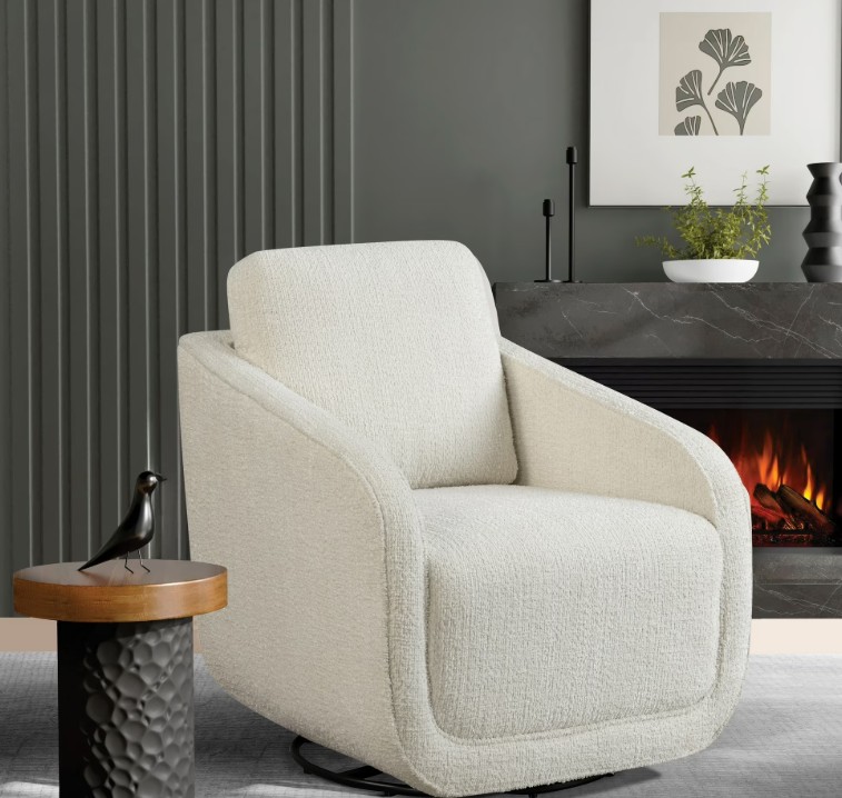 Studio Living Lychford Boho Swivel Accent Chair, Cream Chenille Fabric