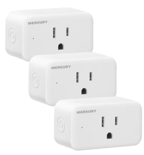 Merkury Smart Wi-Fi Plug – Smart Outlet Compatible with Alexa & Google, White (3-Pack)
