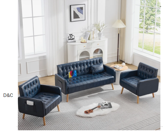 Faux Leather Tufted Living Room With USB Charging & Pockets (Set Of 3)