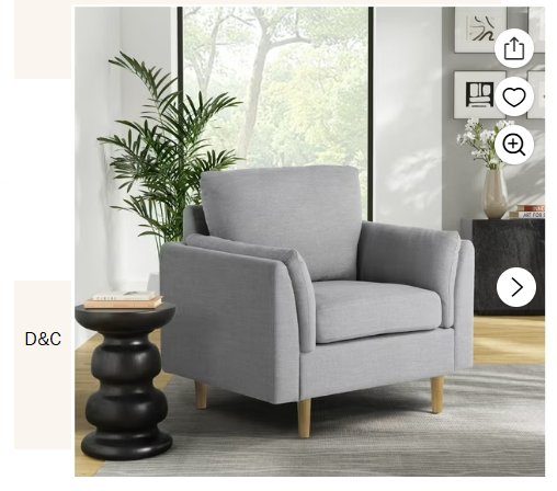 Studio Living Stockholm Modern Accent Chair, Light Gray Woven Fabric