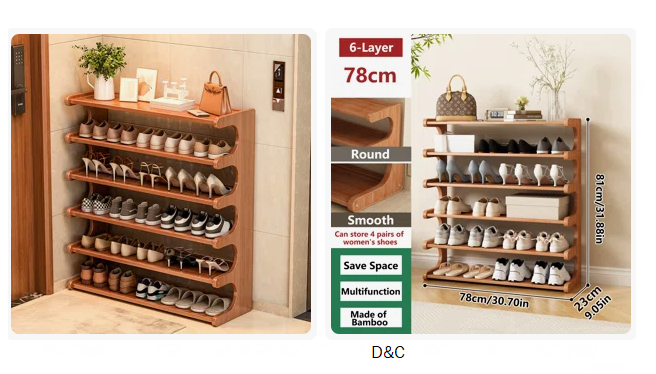 1pc 6-layer Space-saving Bamboo Shoe Rack – Multi-layer, Freestanding Organizer With Wood Grain Finish For Dorms & Entryways, Easy Assembly, Brown