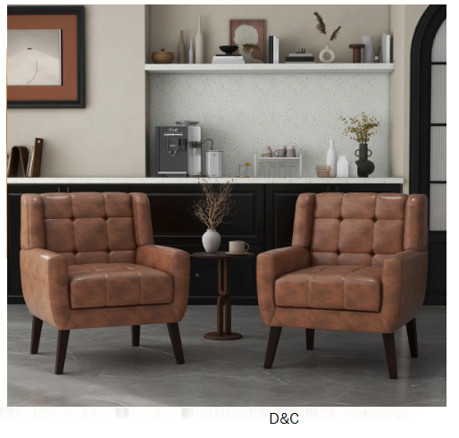 Jaqueze Upholstered Coffee Faux Leather Tufted Square Arm Accent chair (Set of 2)