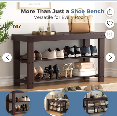 Gianna 27.6 Inch Shoe Rack Bench, 3 Tier Bamboo Shoe Organizer, Entryway Storage Bench with Seat