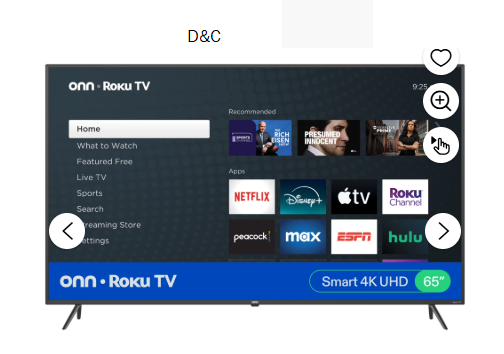 onn 65” Class 4K UHD Roku Smart Television, 100012587
