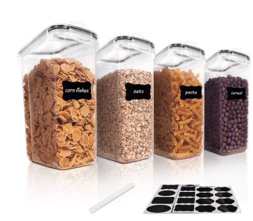 Cereal Storage Container Set of 4, Sindcom Airtight Food Storage Containers, 135.2 fl oz, Black