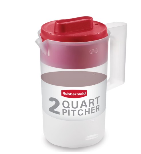 Rubbermaid Plastic Pitcher, Clear/Red, 2 Quart