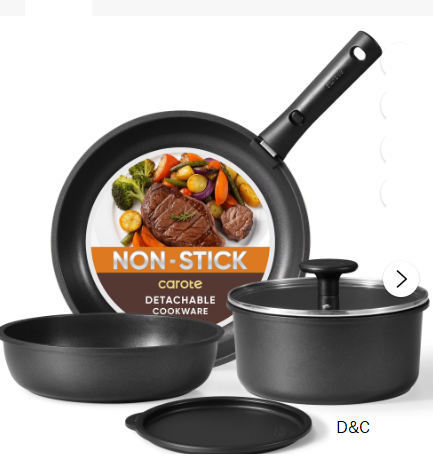 Carote 6 Pcs Pots and Pans Nonstick, Cookware Set with Detachable Handles, Oven Safe, Induction Ready, Stackable Kitchen Cooking Set, Black