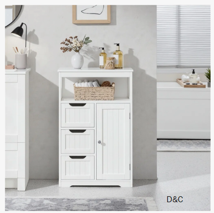 Brigit Free-Standing Bathroom Cabinet with Adjustable Shelf, 3 Drawers and a Niche