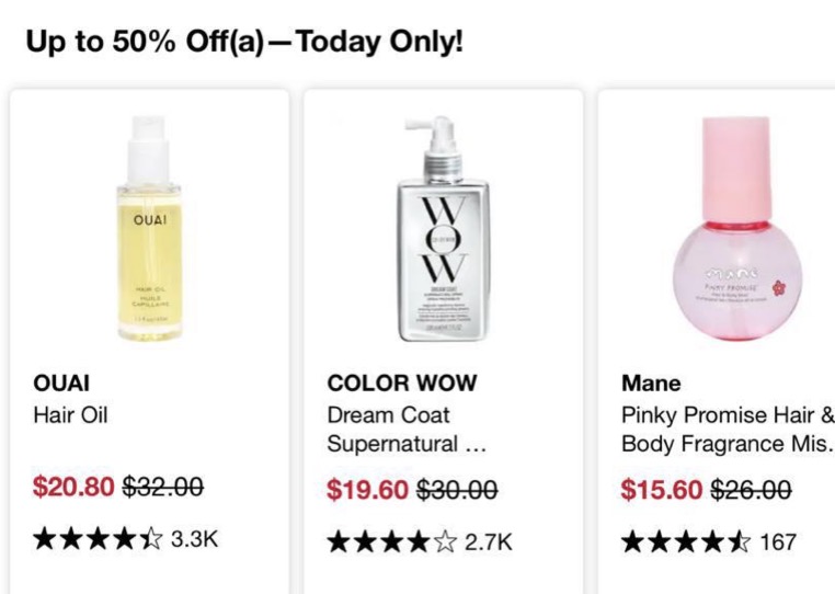 Today only at Sephora  (Up to 50% off hair products)