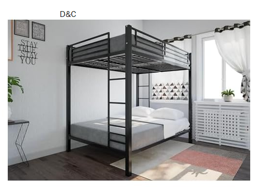 DHP Full Over Full Metal Bunk Bed, Black, Space-Saving Kids Furniture, Sturdy Frame, Guard Rails, Integrated Ladder