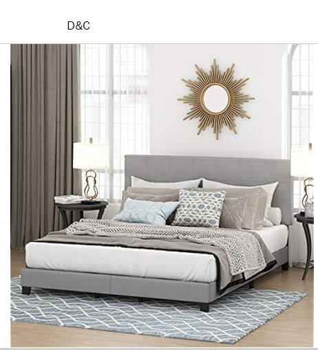 Furinno Laval Button Tufted Upholstered Platform Bed Frame, Glacier