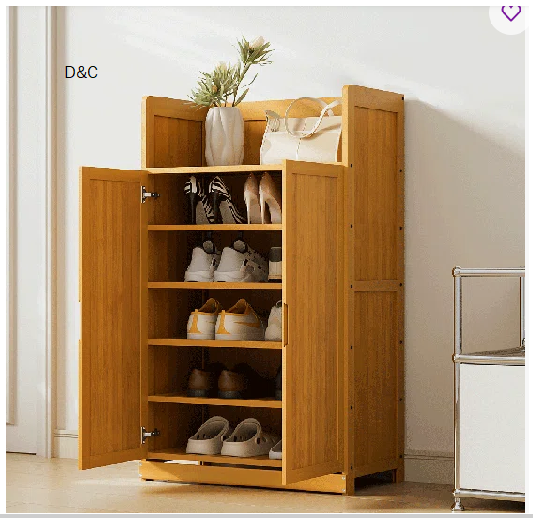 6 -Tier Shoe Cabinet with Door, 15 Pairs Bamboo Shoes Rack Storage Organizer for Entryway Hallway