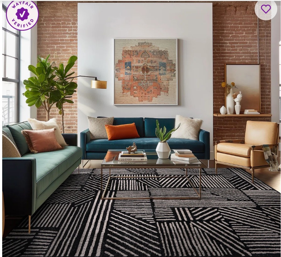 Rambo Geometric Black/Ivory Area Rug