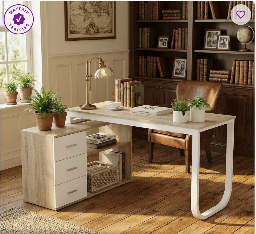 Fort Myers Reversible Multi-Functional Desk with Storage Drawers and Open Shelving