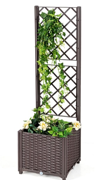 Gymax Raised Garden Bed w/Trellis Planter Box for Climbing Plants 16” x 16” x 53”