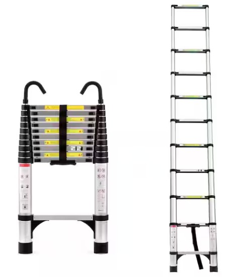 10.5 ft. Aluminum Extension Ladder with 360° Rotatable Stabilizer Bar and Non-slip Feet, 330 lbs. Load Capacity