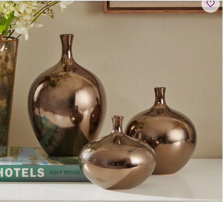 Ansen Mirrored Ceramic Decorative Vases 3-piece set