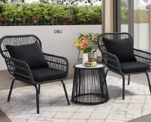 3 Pieces Rattan Wicker Outdoor Conversation Bistro Set,Black (Set of 3)