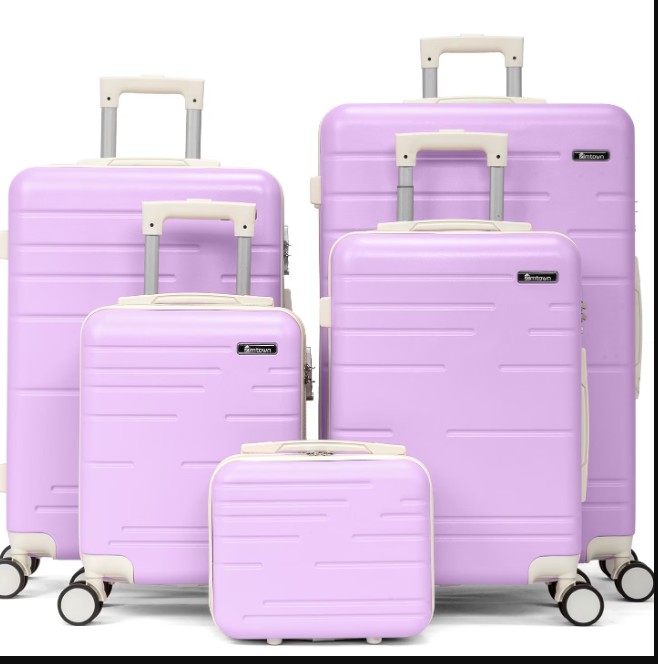 Zimtown 5 Piece Sets Luggage Suitcase ABS Hardside with Spinner Wheels and TSA Lock, Purple