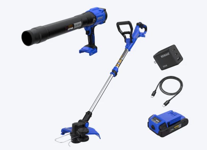Kobalt 24-volt Cordless Battery String Trimmer and Leaf Blower and Combo Kit 3 Ah (Battery Included) (Charger Included)