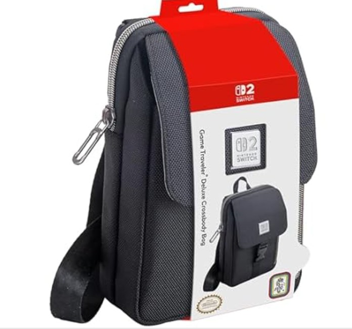 R.D.S. INDUSTRIES, INC. Game Traveler Deluxe Licensed Crossbody Bag Designed for Nintendo Switch, Nintendo Switch 2, OLED, Black Vertical (MC16)