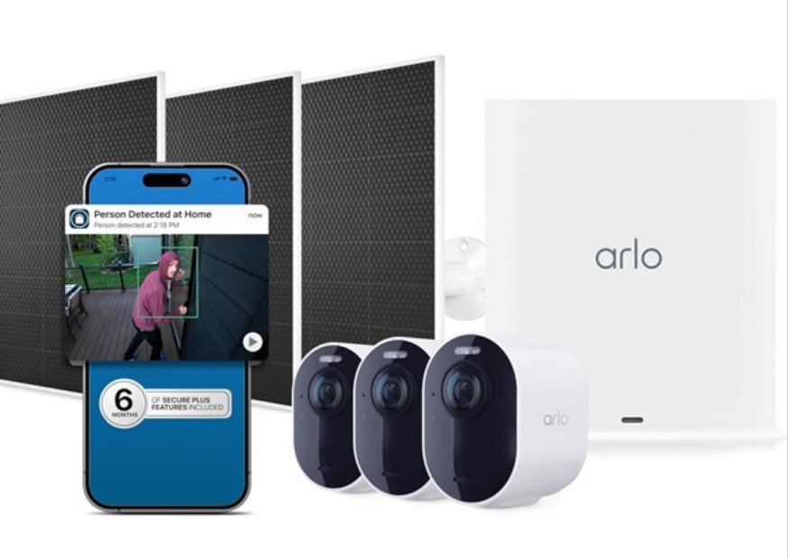 (3 Cam) (NEW) Arlo Ultra Security Camera 4K HDR (3rd Gen, 2025) – SmartHub, 3 Cam + 3 Solar Panels + 6 Months of Secure Plus Plan, AI Detection – Person, Vehicle, Package & Animal, 180° Field of View