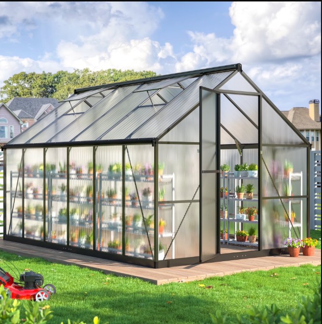 NETAJE 12’x8′ Outdoor Greenhouse, Walk-in Polycarbonate Green House with Aluminum Frame for Backyard