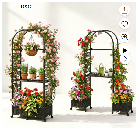 Rose Planter Box with Trellis, 63in Self Watering Raised Garden Bed with Wheels, Storage Shelf & Drainage Holes for Climbing Plants, Tomatoes, Vegetables, Indoor Outdoor Patio Garden