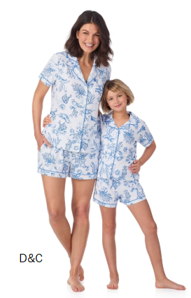 Joyspun Girls Mommy and Me Notch Collar Top and Shorts Family Matching Pajama Set, Sizes XS-XXL