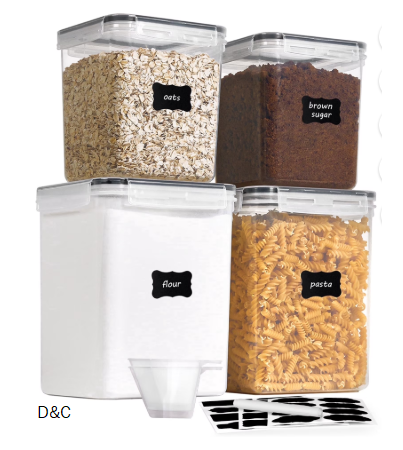 Sindcom Airtight Storage Canisters, 4 Pcs Large Food Storage Container for Flour, Sugar, Baking Supplies, Rice with Lids