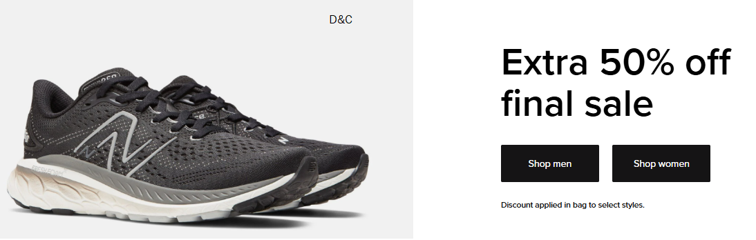 New balance shoes Extra 50% in cart