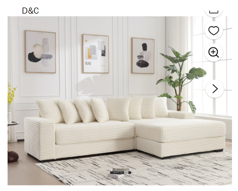 AISWORD 111″ Oversized 3-Seat L-Shaped Sectional Sofa with Left Chaise, Luxury Corduroy Fabric Modular Couch with 8 Throw Pillows, Easy Assembly for Living Room