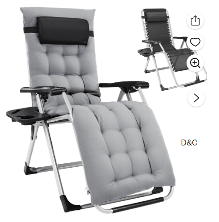 Gianna Zero Gravity Lounge Chair, Heavy-Duty Folding Recliner for Patio & Lawn with Adjustable Backrest, Detachable Cushion, Headrest Pillow & Side Tray,Gray